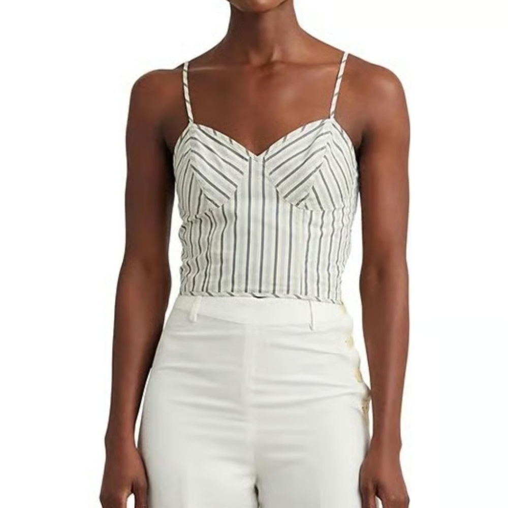 LAUREN RALPH LAUREN Striped Cotton Sleeveless Cropped Blouse